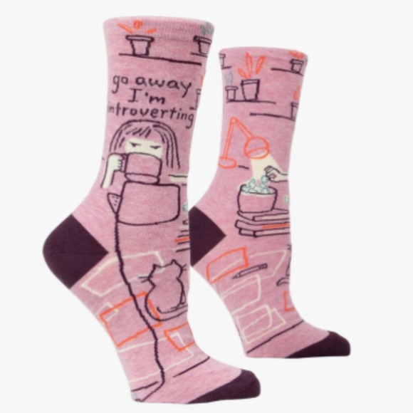Blue Q Women's Funny Crew Socks ~ Go Away, I'm Introverting. (fit shoe size 5-10 - Picture 1 of 3